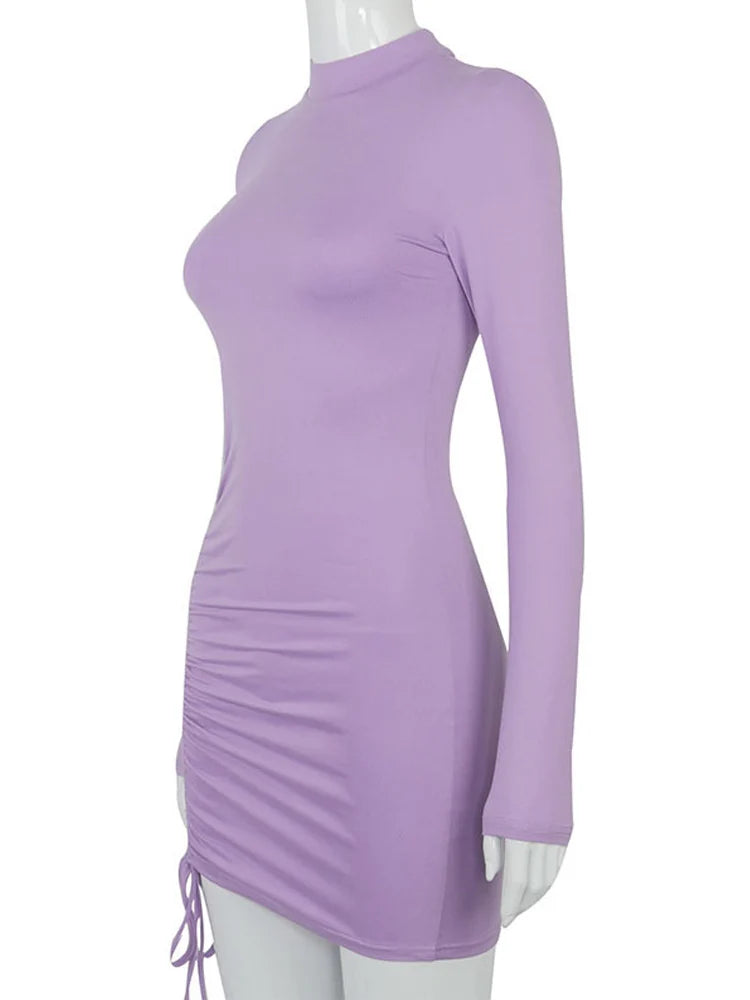 Long Sleeve Ruched Bodycon Dress Women