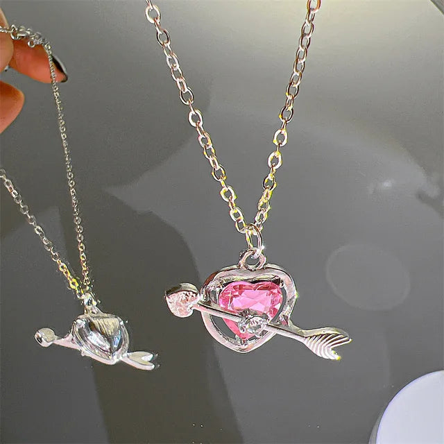 Pink Planet Heart Zircon Pendant Necklaces Women Fashion