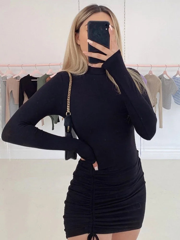 Long Sleeve Ruched Bodycon Dress Women